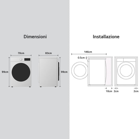 LG F0P3020TSWC Lavatrice capacità XL 20kg AI DD™ Serie P3, Classe B, 1000 giri, TurboWash 360, Vapore, Wi-Fi, White