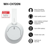 Sony WH-CH720N Cuffie Bluetooth wireless con cancellazione del rumore - Durata della batteria fino a 35 ore e ricarica rapida - Bianco