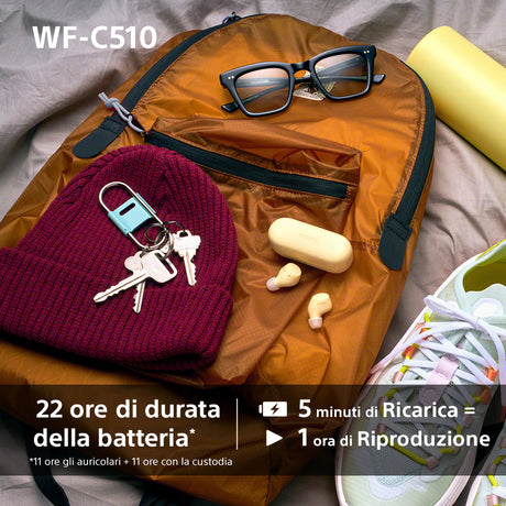 Sony WF-C510 | Cuffie True Wireless - Suono di alta qualità, Equalizzatore personalizzabile, Design Confortevole, Batteria da 22 ore, Ricarica Rapida, Connessione Multipoint Bluetooth, Ambient Sound Mode, Spotify Tap, Classificazione IPX4 - Bianco