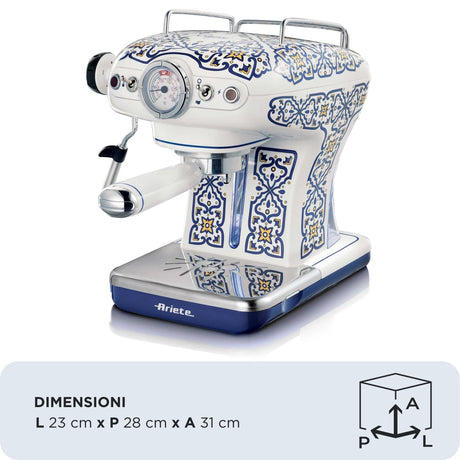 Ariete 1389 Macchina da caffè Capri, 850W, Capacità serbatoio 0,9L, Filtro ½ tazze, Vassoio raccogli goccia, Cappuccinatore