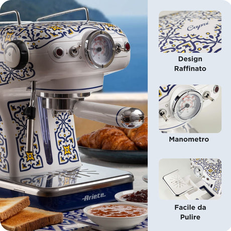 Ariete 1389 Macchina da caffè Capri, 850W, Capacità serbatoio 0,9L, Filtro ½ tazze, Vassoio raccogli goccia, Cappuccinatore