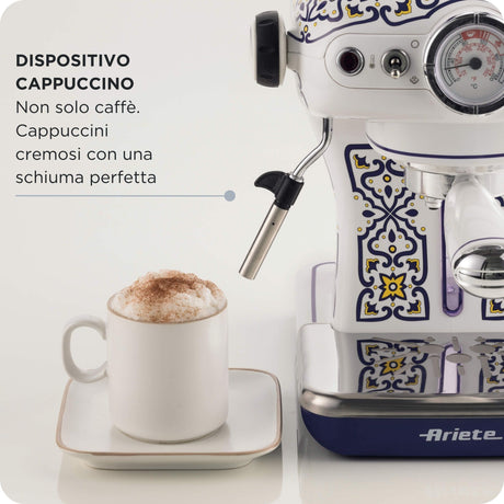 Ariete 1389 Macchina da caffè Capri, 850W, Capacità serbatoio 0,9L, Filtro ½ tazze, Vassoio raccogli goccia, Cappuccinatore