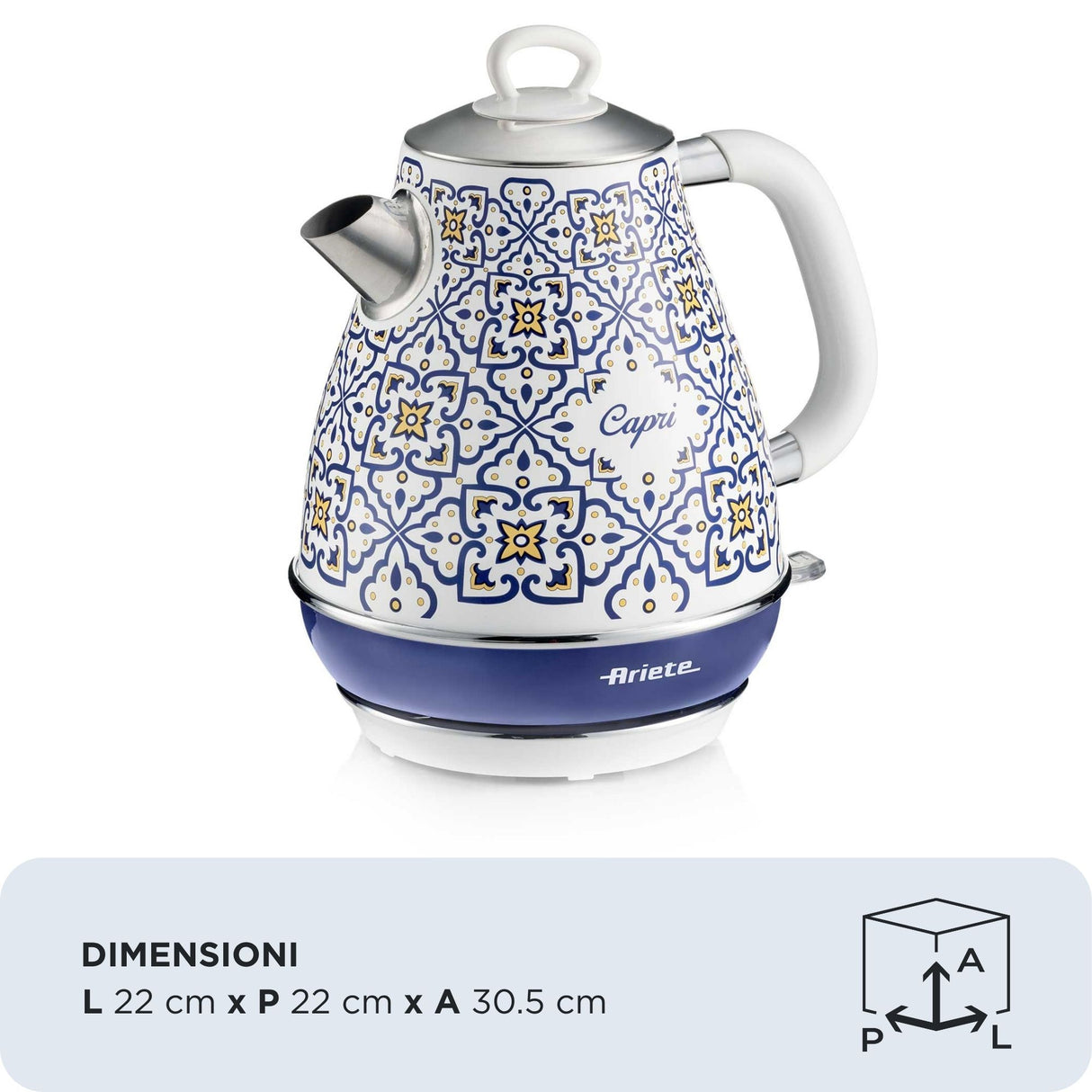 Ariete 2869 Bollitore Capri, Bollitore Elettrico, 1,7L, Infusi, the, tisane, Base cordless, Autospegnimento
