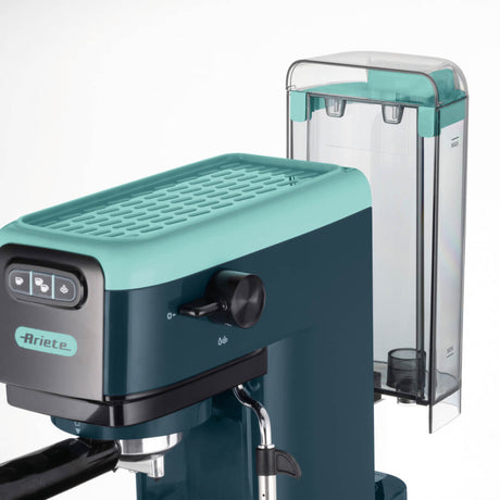 Ariete 1399 Macchina da caffè espresso Light Aquamarine, Per polvere e cialde ESE, 1300 W, Capacità 1,1L, 15 bar di pressione, Filtro 1, 2 tazze e cialda ESE, Cappuccino, Verde