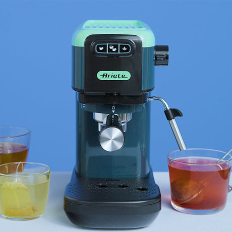 Ariete 1399 Macchina da caffè espresso Light Aquamarine, Per polvere e cialde ESE, 1300 W, Capacità 1,1L, 15 bar di pressione, Filtro 1, 2 tazze e cialda ESE, Cappuccino, Verde