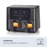 Ariete 4631 Friggitrice ad aria Doppia 9L, 2400W, Capacità totale 9L, 11 programmi, Multifunzione, Fino a 3,6 kg di fritto Temperatura fino a 200°C, Doppio cestello, Nero