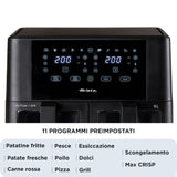 Ariete 4631 Friggitrice ad aria Doppia 9L, 2400W, Capacità totale 9L, 11 programmi, Multifunzione, Fino a 3,6 kg di fritto Temperatura fino a 200°C, Doppio cestello, Nero