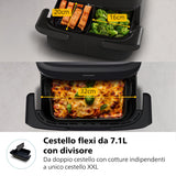 Philips Serie 1000 Airfryer con cestello flexi, Friggitrice ad aria 7.1L, 10 metodi di cottura, App per ricette NA150/00