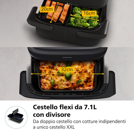 Philips Serie 1000 Airfryer con cestello flexi, Friggitrice ad aria 7.1L, 10 metodi di cottura, App per ricette NA150/00