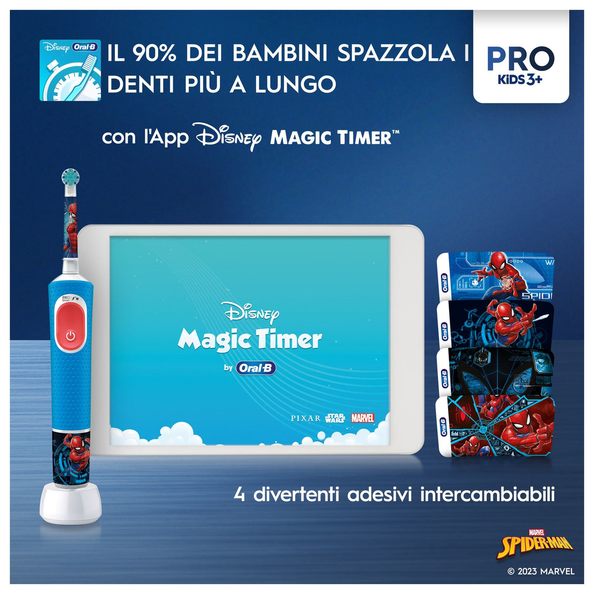Oral-B Vitality Pro Kids Spiderman Bambino Spazzolino rotante-oscillante Blu, Rosso