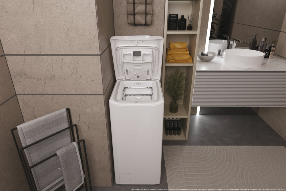 Haier T Series 7, Lavatrice Carica dall'alto 7 KG, Classe A, 1400 giri, Bianco, Inverter, Vapore, THASN476TM5-S