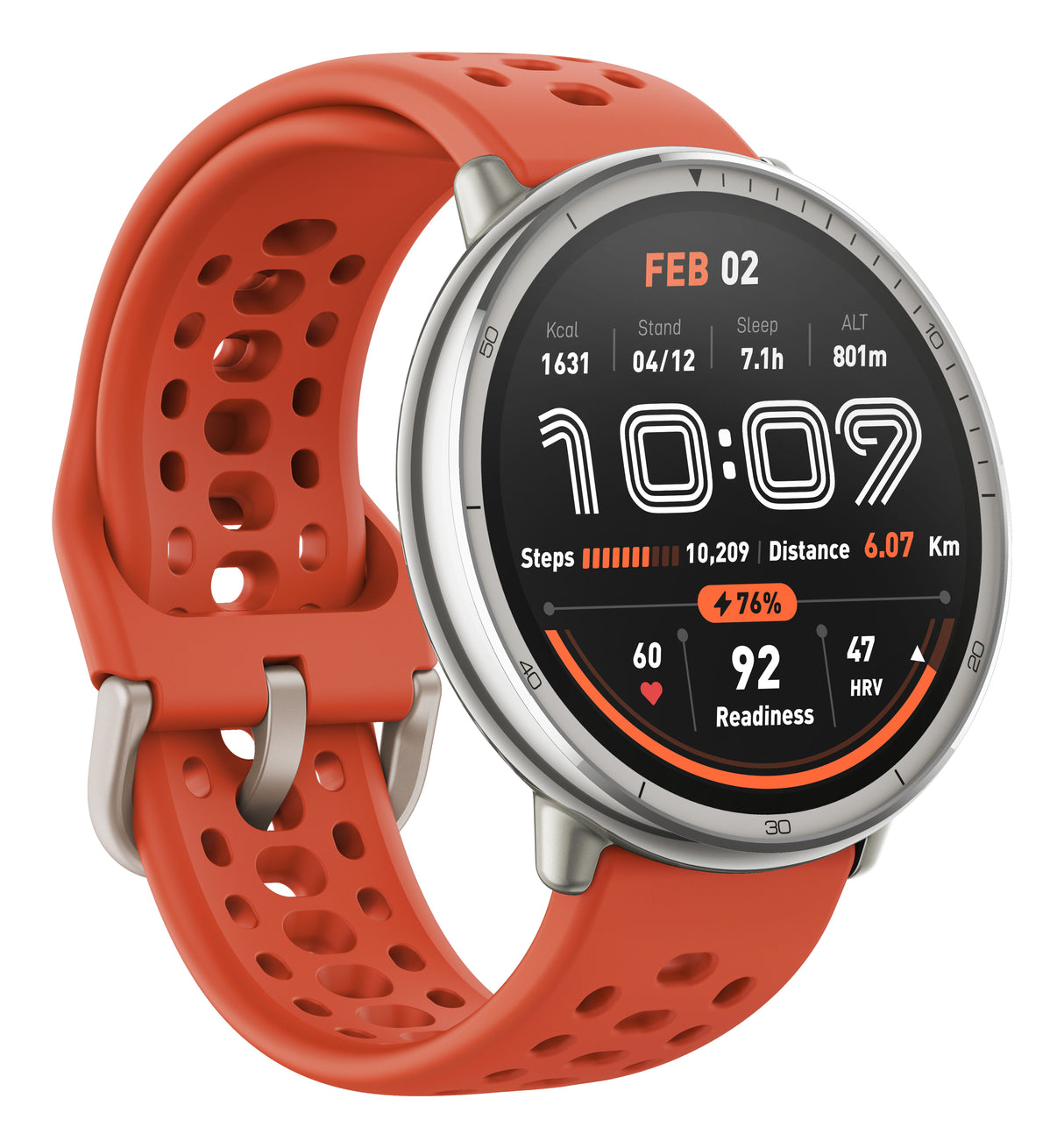 Amazfit Active 2 Round Premium secondo cinturino rosso in silicone Vetro zaffiro con display AMOLED Pagamento contactless Durata della batteria fino a 10 giorni 5 sistemi satellitari & mappe offline