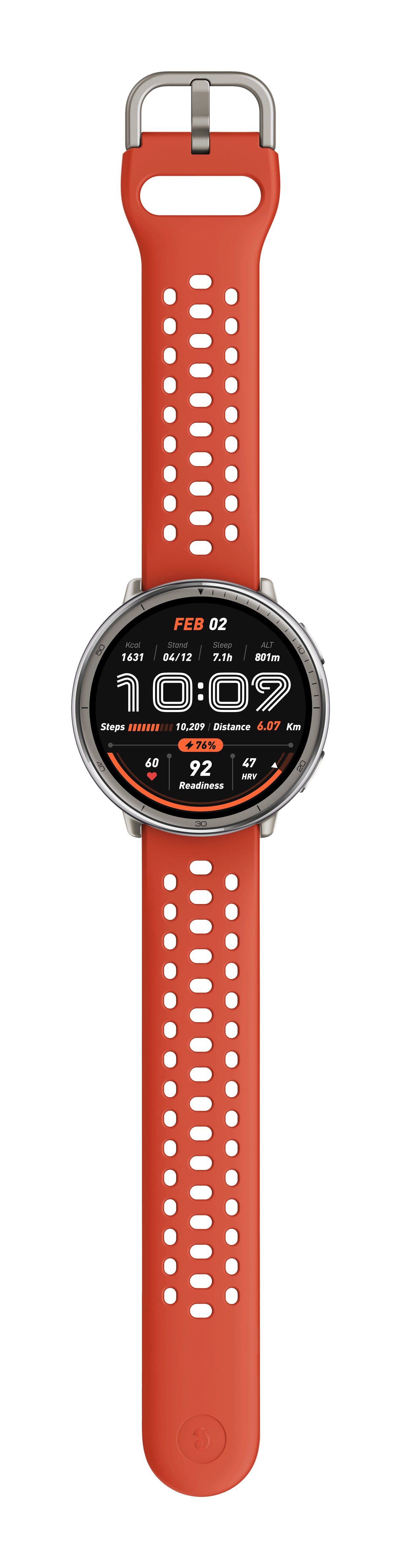 Amazfit Active 2 Round Premium secondo cinturino rosso in silicone Vetro zaffiro con display AMOLED Pagamento contactless Durata della batteria fino a 10 giorni 5 sistemi satellitari & mappe offline