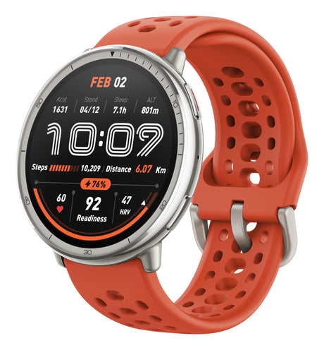 Amazfit Active 2 Round Premium secondo cinturino rosso in silicone Vetro zaffiro con display AMOLED Pagamento contactless Durata della batteria fino a 10 giorni 5 sistemi satellitari & mappe offline