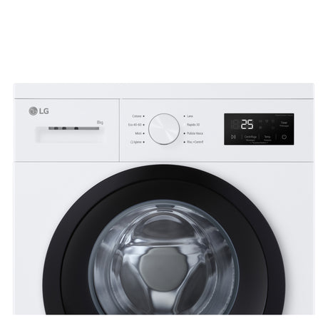 LG F4NA10S8NWK Lavatrice slim 8kg, Classe A, 1400 giri, Programma igiene con vapore, Top rimovibile, White