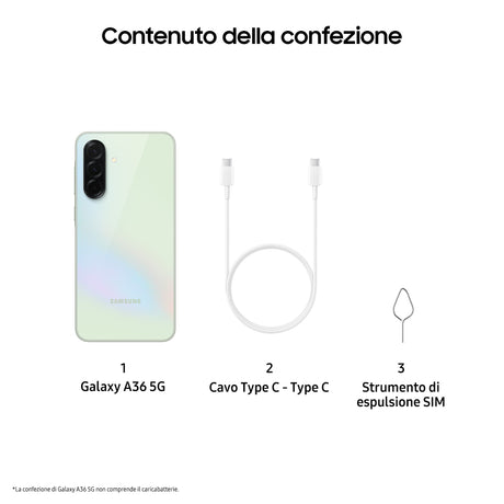 Samsung Galaxy A36 5G, Smartphone con Funzioni intelligenti, Display Super AMOLED 6.7”, 8GB RAM, 256GB, Camera 50MP, Batteria 5.000 mAh, IP67, Awesome Lime