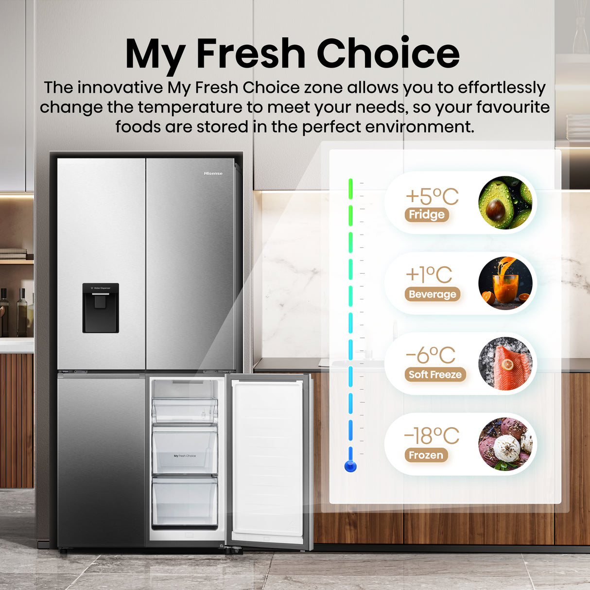 Hisense frigorifero Quattro Porte RQ5P470SMIE libera installazione 460L Classe D Dispenser acqua