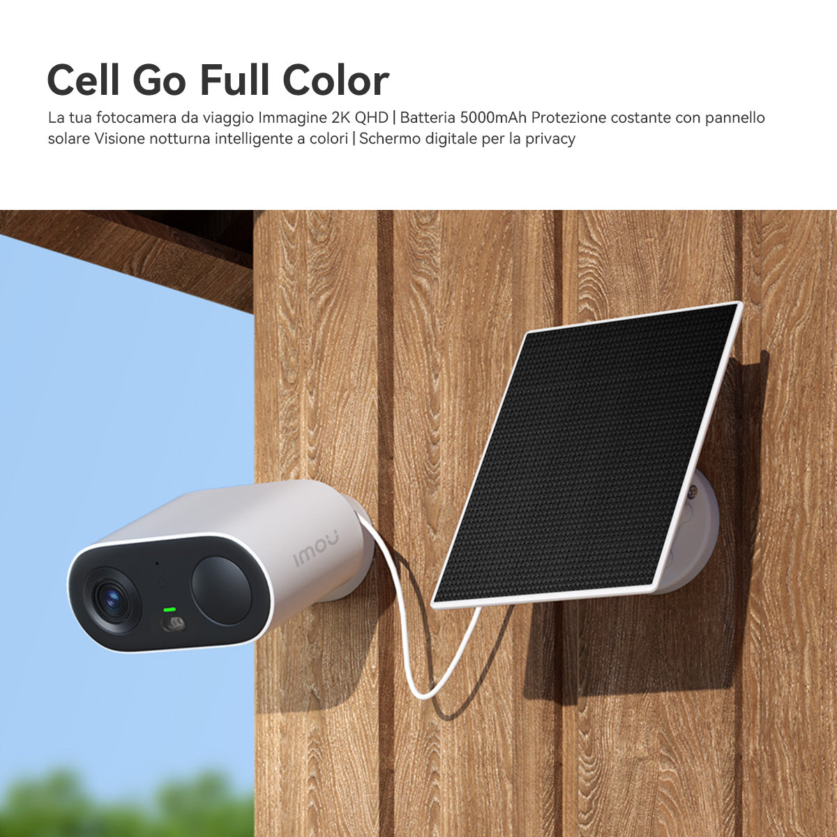 Imou Cell GO Full Color 2K (3MP) Telecamera Wi-Fi Esterno/Interno Batteria Senza Fili, Rilevamento PIR/Umano, Visione Notturna a Colori, Audio Bidirezionale con Voce Personalizzata, IP65