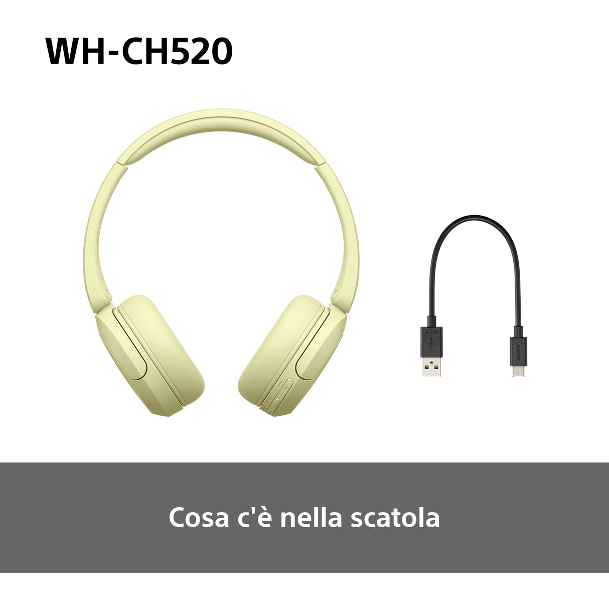 Sony WHCH520Y.CE7 cuffia e auricolare Wireless A Padiglione Musica e Chiamate USB tipo-C Bluetooth Giallo