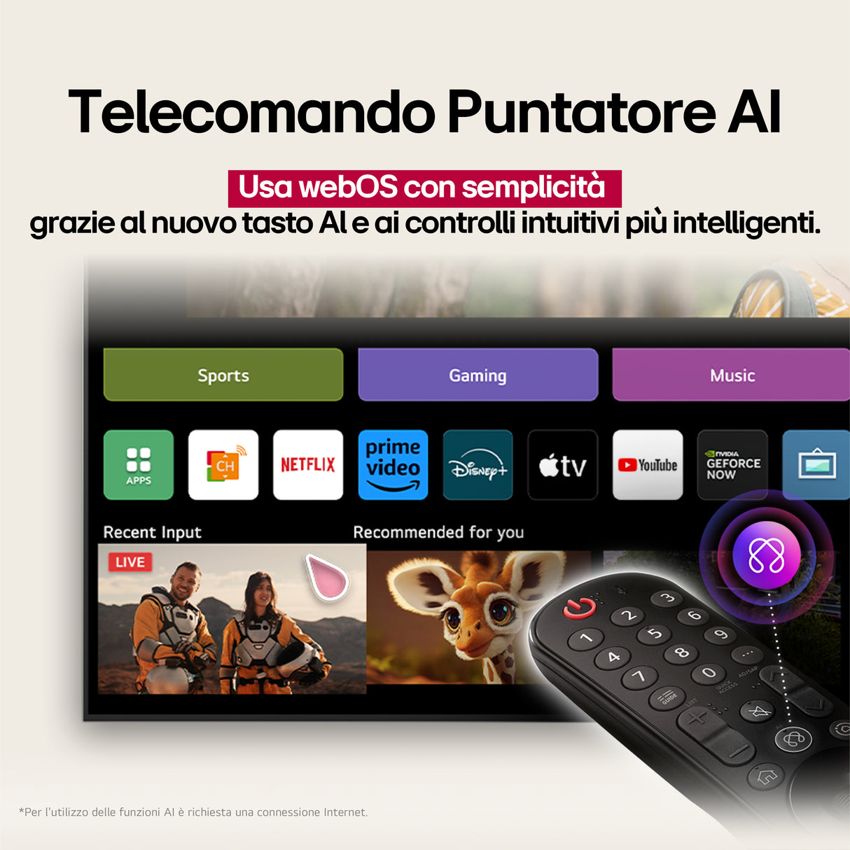 LG QNED AI 43QNED80A6B TV Serie QNED80 43'' 4K, α7 Gen8, HDR10, 20W, 3 HDMI con Game Optimizer, Smart TV WebOS 25