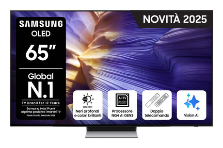 Samsung OLED AI TV 65" QE65S90FATXZT 4K, Processore NQ4 AI Gen3, 4K AI Upscaling Pro, Schermo antiriflesso, OLED HDR, Dolby Atmos & OTS Lite, Laser Slim Design, Vision AI Smart TV, 2025