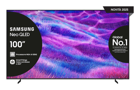 Samsung Neo QLED AI TV 100" QE100QN80FUXZT 4K Mini LED, Processore NQ4 AI Gen2, 4K AI Upscaling, Motion Xcelerator 144Hz, Neo Quantum HDR, Dolby Atmos & OTS Lite, Simple Chamfer Design, Vision AI Smart TV, 2025
