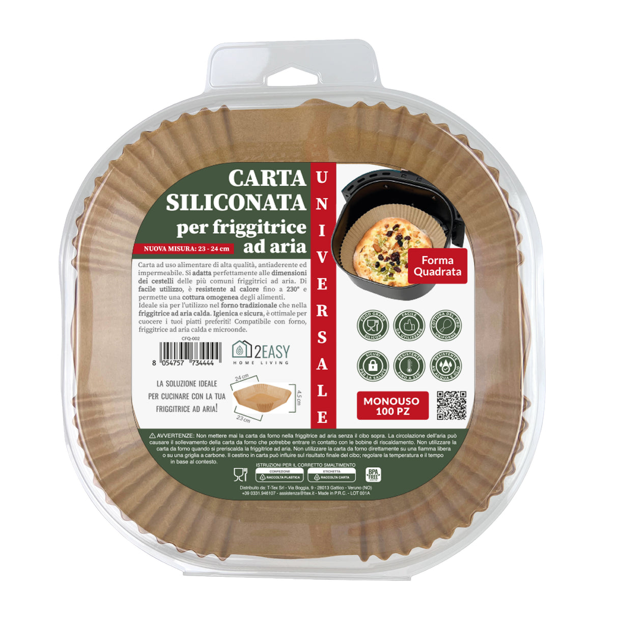 2Easy CFQ002 Carta da forno 100 fogli Marrone 230 °C