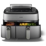 Philips Serie 5000 Airfryer doppio cestello con vapore, Friggitrice ad aria da 9.0L, 19 metodi di cottura, Pulizia cestello a vapore, App ricette, NA555/00