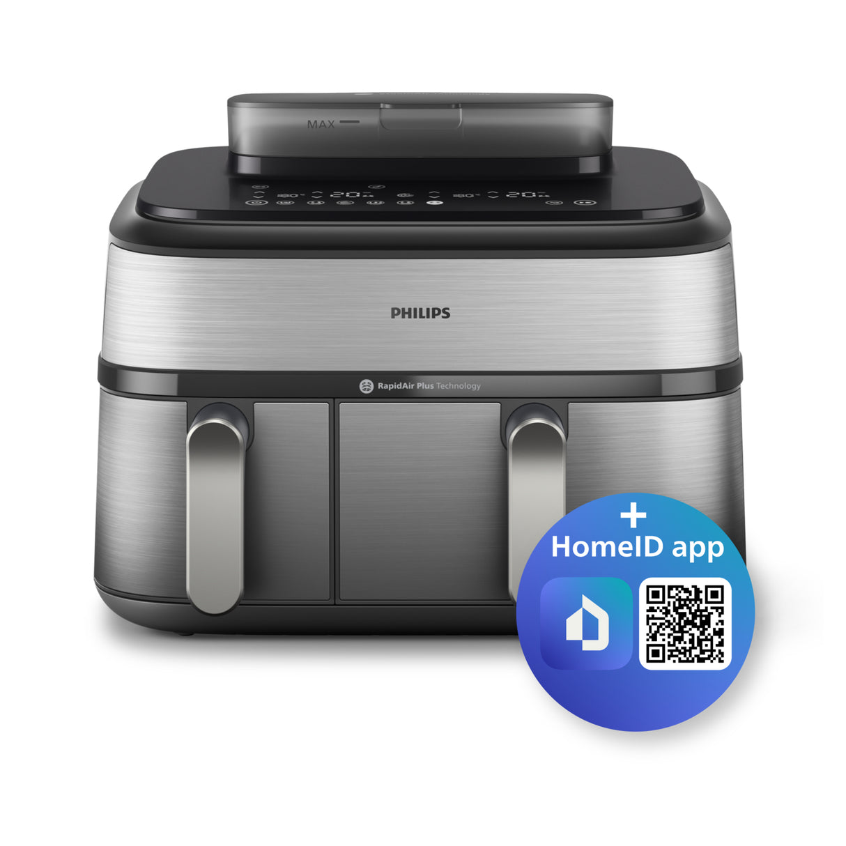 Philips Serie 5000 Airfryer doppio cestello con vapore, Friggitrice ad aria da 9.0L, 19 metodi di cottura, Pulizia cestello a vapore, App ricette, NA555/00