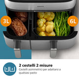 Philips Serie 5000 Airfryer doppio cestello con vapore, Friggitrice ad aria da 9.0L, 19 metodi di cottura, Pulizia cestello a vapore, App ricette, NA555/00