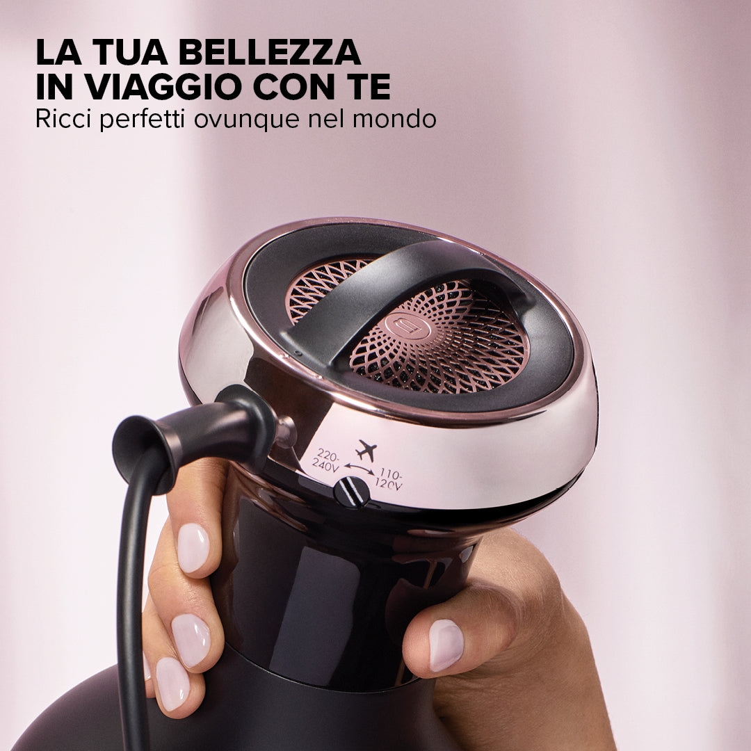 Bellissima Imetec Diffon Ion Ceramic, Diffusore ad Aria Calda per Capelli Ricci, Tecnologia Ion Ceramic, Doppio voltaggio, 700 W, 2 Combinazioni Aria/Temperatura, Asciugatura Delicata Senza Effetto Crespo, Impugnatura Ergnomica
