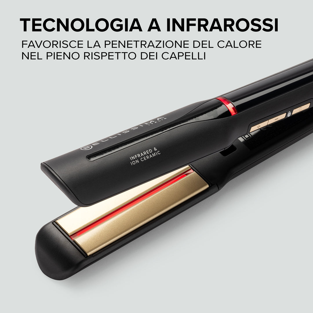 Bellissima Imetec Creativity Infrared, Piastra per capelli lisci, tecnologia raggi infrarossi, 4 elementi riscaldanti, rivestimento ION Ceramic, 11 temperature regolabili da 130 °C a 230 °C