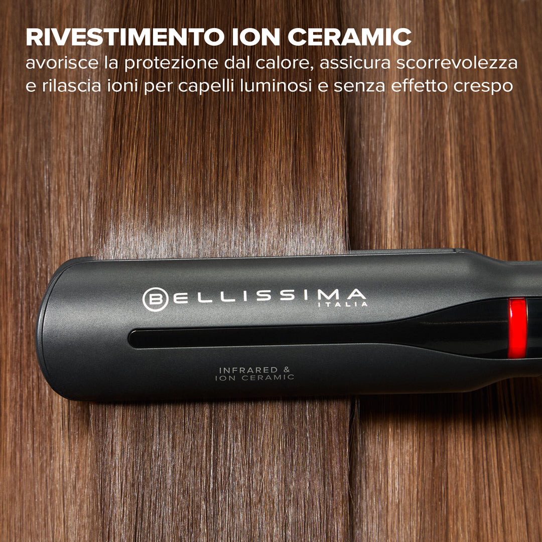 Bellissima Imetec Creativity Infrared, Piastra per capelli lisci, tecnologia raggi infrarossi, 4 elementi riscaldanti, rivestimento ION Ceramic, 11 temperature regolabili da 130 °C a 230 °C