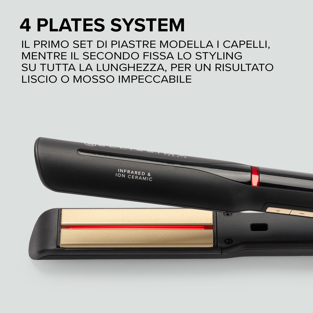 Bellissima Imetec Creativity Infrared, Piastra per capelli lisci, tecnologia raggi infrarossi, 4 elementi riscaldanti, rivestimento ION Ceramic, 11 temperature regolabili da 130 °C a 230 °C