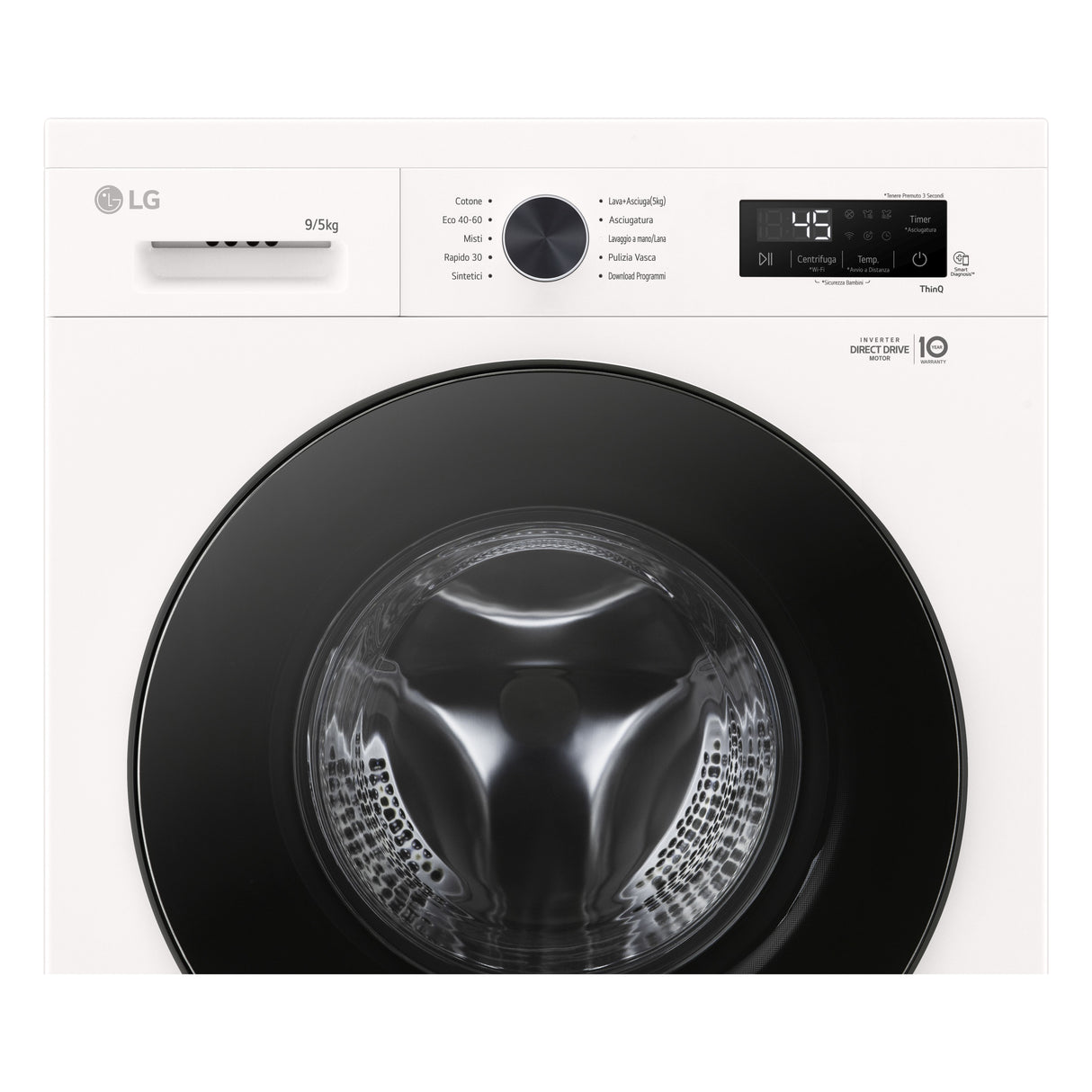 LG W4NX1095NWB Lavasciuga 9/5kg Serie X1, Classe A/E, 6 Motion Direct Drive, Wi-Fi, 1400 giri, Allergy Care, Bianca