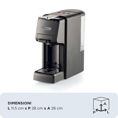 Ariete 1304 Macchina da caffè a cassetti, 1350W, Capacità serbatoio 0,7L, Pressione 19 bar, 2 tipologie di caffè, Capsule Nespresso*, Dolcegusto*, Lavazza A Modo Mio*, Cialde e Polvere, Nero