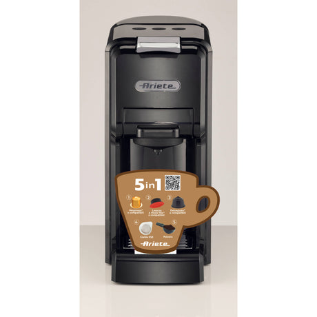 Ariete 1304 Macchina da caffè a cassetti, 1350W, Capacità serbatoio 0,7L, Pressione 19 bar, 2 tipologie di caffè, Capsule Nespresso*, Dolcegusto*, Lavazza A Modo Mio*, Cialde e Polvere, Nero