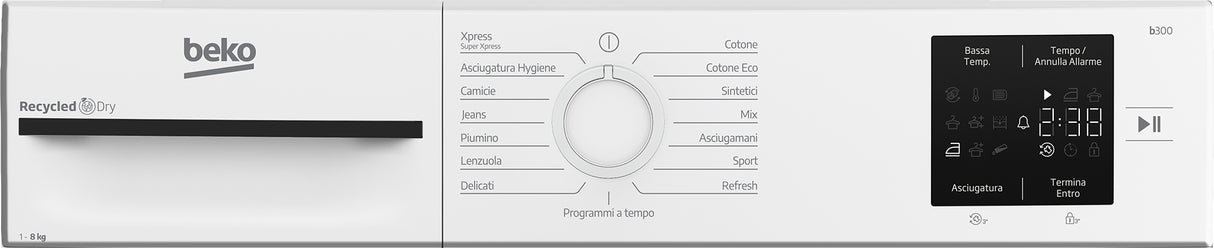 Beko BMT83EW 8kg, Classe D, Linea Estetica NX, motore asincrono, Display digitale, colore Bianco, oblò Bianco