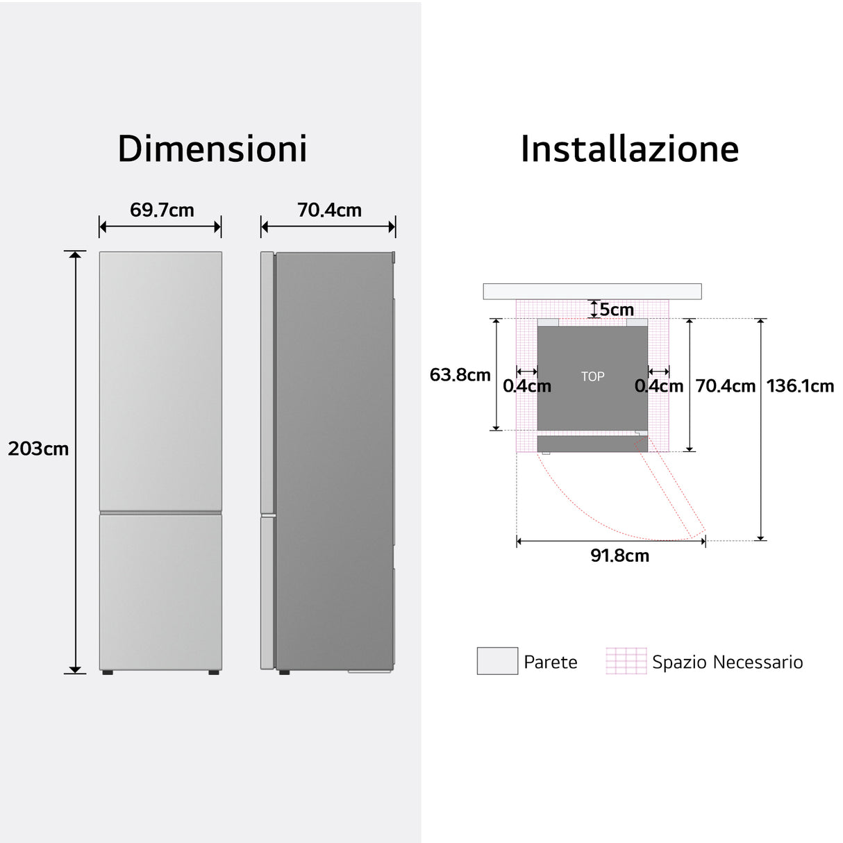 LG GBBW322CPY Frigorifero combinato Fit & Max 70cm, Classe C, 465L, AI Fresh, Prime Silver