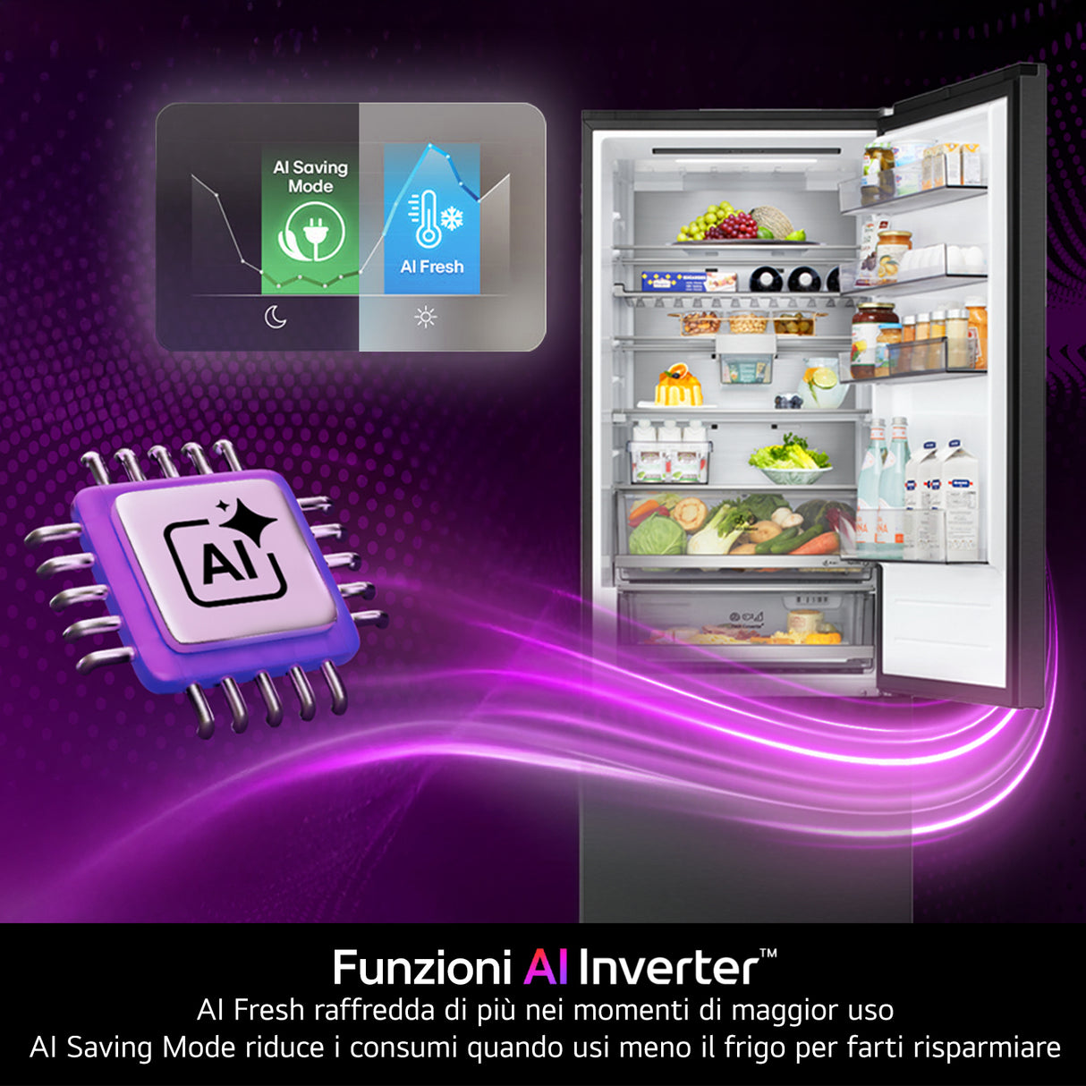LG GBBS322CPY Frigorifero combinato Fit & Max 60cm, Classe C, 375L, AI Inverter, Prime Silver