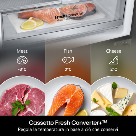 LG GBBS322CPY Frigorifero combinato Fit & Max 60cm, Classe C, 375L, AI Inverter, Prime Silver