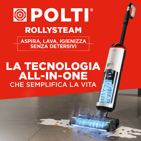 Polti RollySteam WD30C, lavapavimenti senza filo, che aspira, lava e igienizza con il vapore, senza detersivi