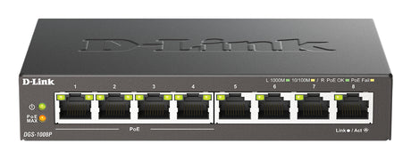 D-Link DGS-1008P/E switch di rete Non gestito L2 Gigabit Ethernet (10/100/1000) Supporto Power over Ethernet (PoE) Desktop Nero