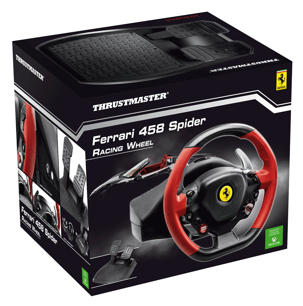 Thrustmaster Ferrari 458 Spider Nero, Rosso USB Sterzo + Pedali Xbox One