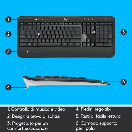 Logitech MK540 Advanced Combo Tastiera e Mouse Wireless per Windows, Ricevitore USB Unifying 2,4 GHz, Tasti di Scelta Rapida Multimediali, Durata Batteria di 3 Anni, per PC, Laptop