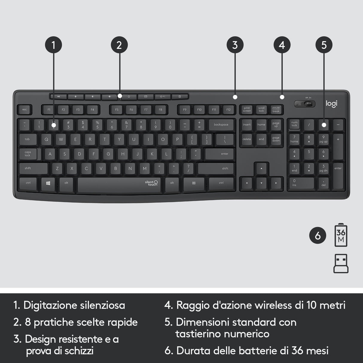 Logitech MK295 Kit Mouse e Tastiera Wireless Silent
