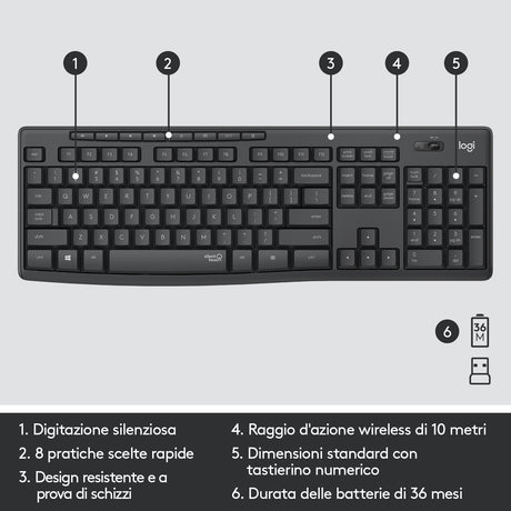 Logitech MK295 Kit Mouse e Tastiera Wireless Silent