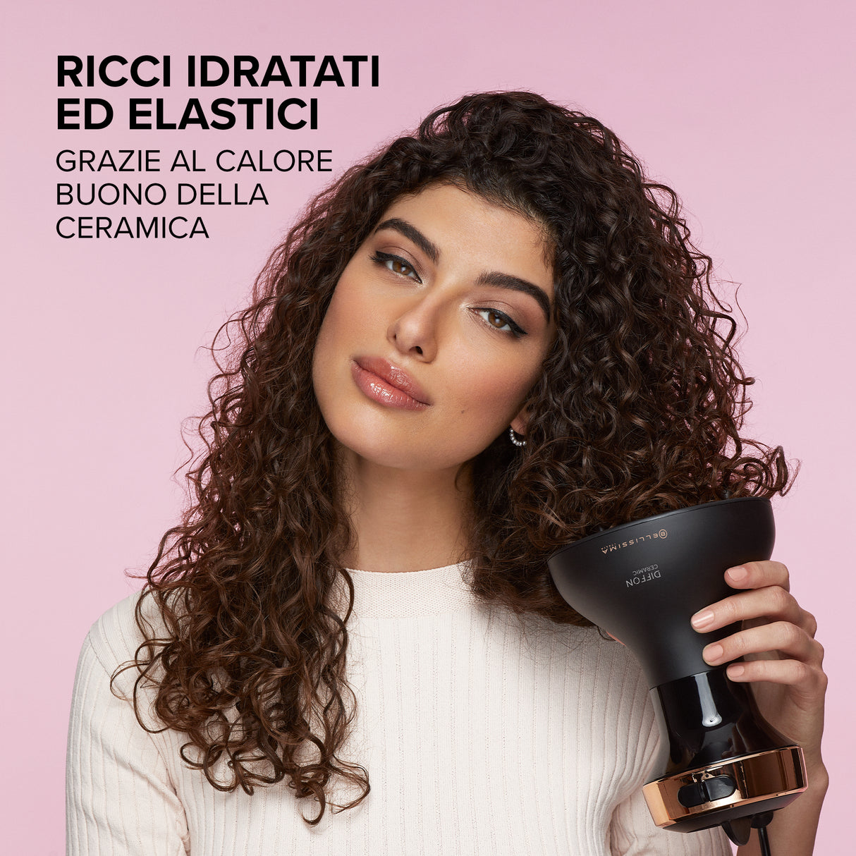 Bellissima My Pro Diffon Ceramic, Diffusore ad Aria Calda per Capelli Ricci, Tecnologia Ceramica, 700 W, 2 Combinazioni Aria/Temperatura, Asciugatura Delicata Senza Effetto Crespo