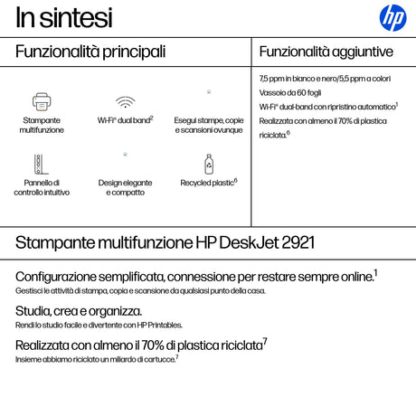 HP DeskJet 2921 Wireless All-in-One Colore Stampante