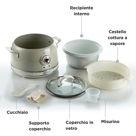 Ariete 2904 Rice Cooker - Cuociriso Elettrico con bowl in ceramica - Sushi fatto in casa - Multicooker - Linea Vintage - 3,5 L - 650 W - Beige